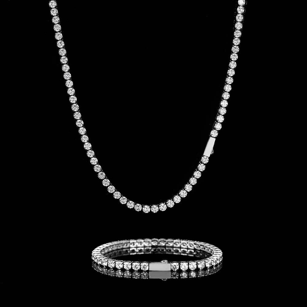 4mm Spring Buckle Stainless Steel Tennis Chain Necklace Bracelet