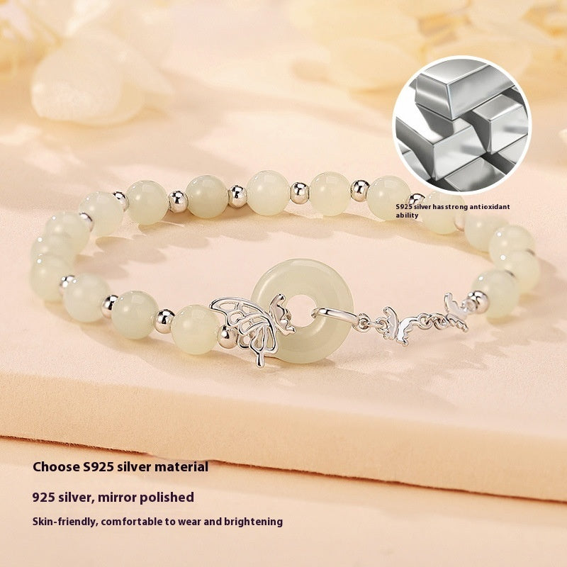 Pulsera de mariposa de jade en plata de ley