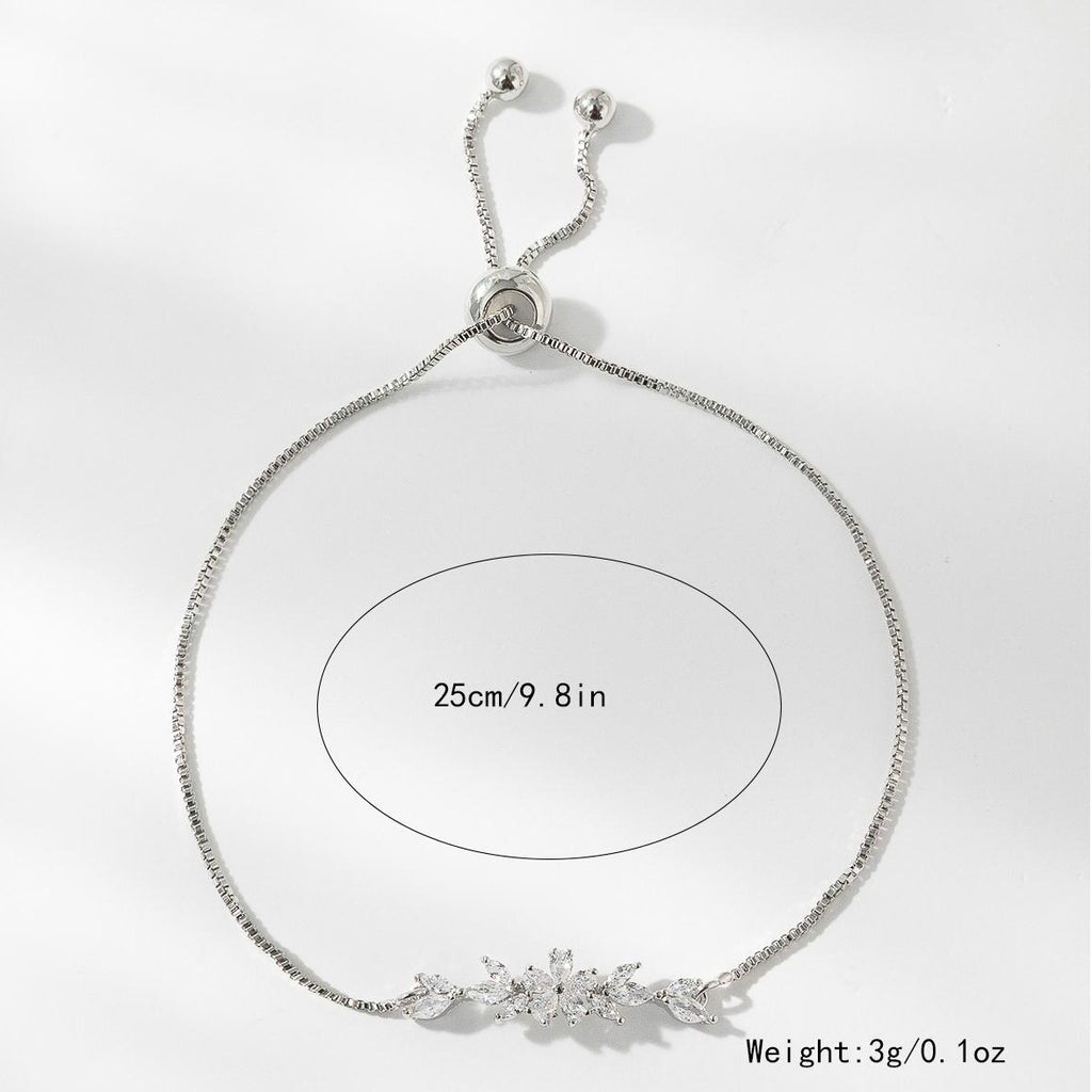 1pcs Fashionable Zircon Bracelet Silver Flower Leaf Drawstring Design Chain Inlaid Gold-plated Bracelet Suitable For Women's Daily Holiday Wear