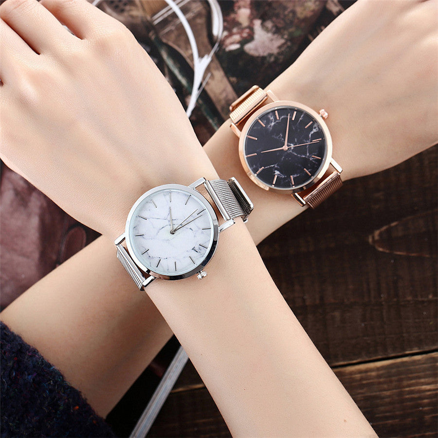 Vansvar Fashion-Marke Silber- und Gold-Meshband kreative Marmor-Armbanduhr lässige Damen Quarzuhren Geschenk Relogio Feminino