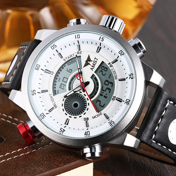 Trendige lässige Doppel-Herrenuhr, wasserdicht, hochwertiges Armband, elektronische Quarzuhr