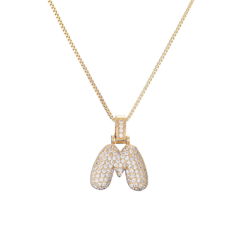 Schlüsselbeinkette Kupfer Mikro-intarsierte Zirkon 26 Buchstaben-Anhänger-Halskette für Frauen Geburtstag Schmuck Geschenke