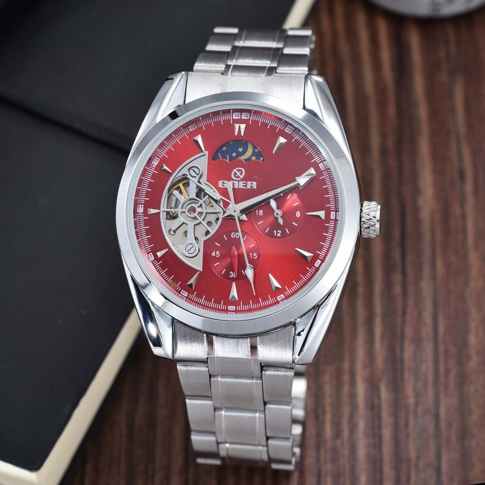 Herrenuhr Tourbillon Uhren Edelstahlarmband Automatische Mechanische Armbanduhren Mondphase Kleine Sekunde Uhr