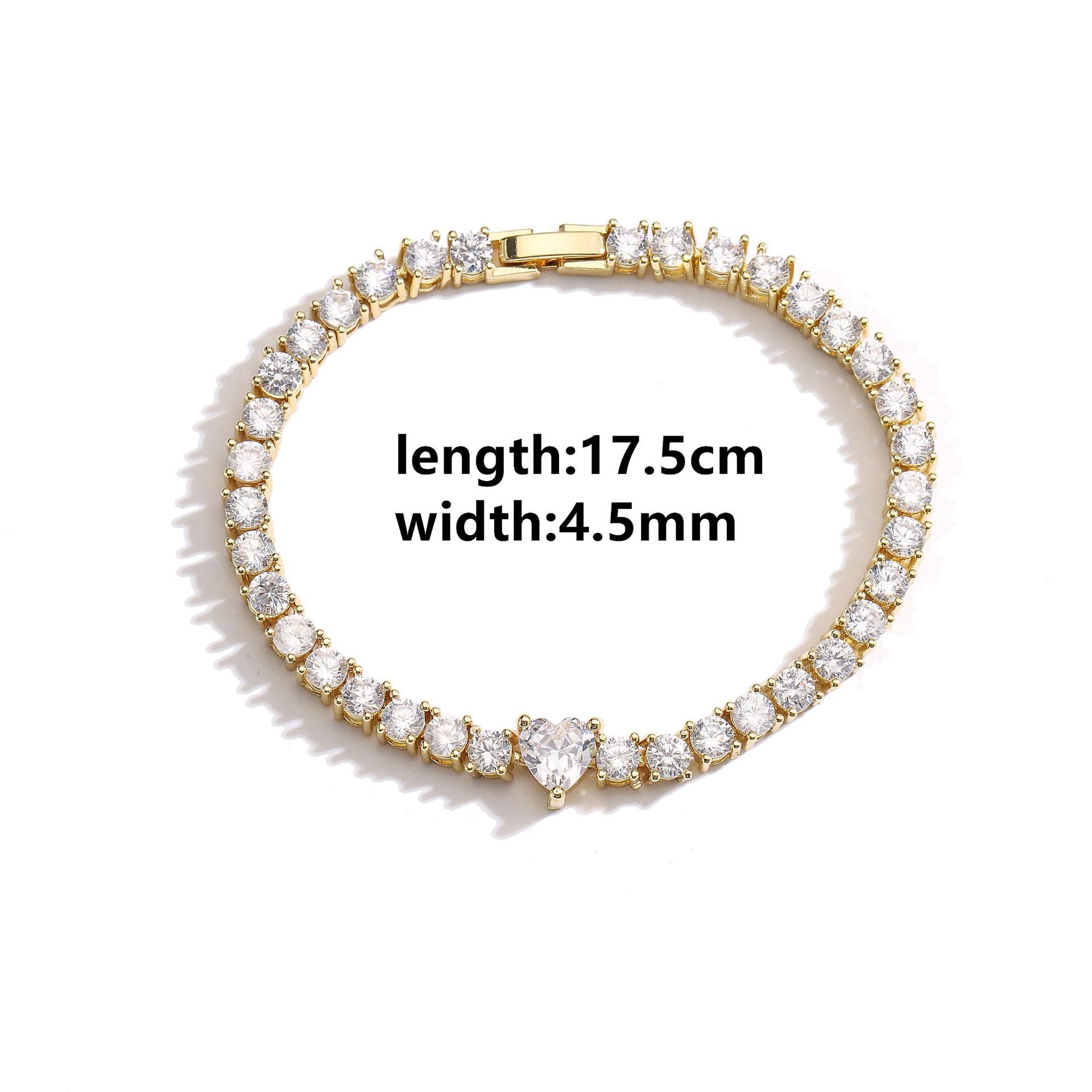 Pulsera de Lujo con Incrustaciones de Micró Circones, Corazón de Amor y Diamantes