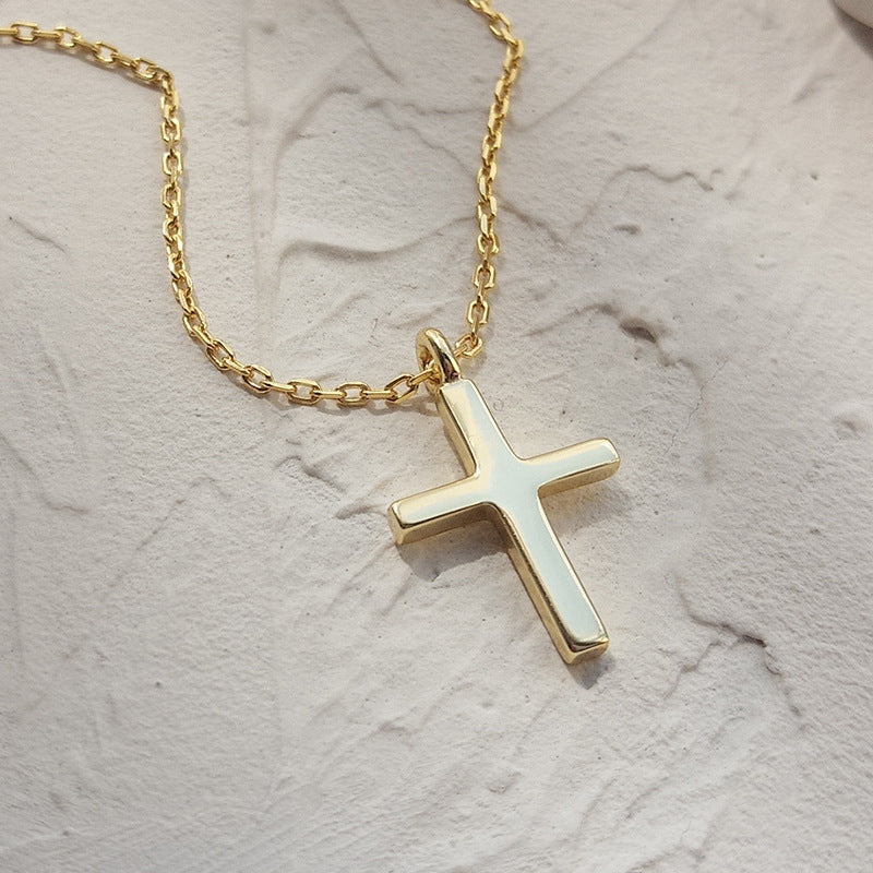 Collar con colgante de cruz cristiana de Jesús de oro de 18 quilates y plata de ley 925 para mujer, joyería de moda, regalo de graduación para chica