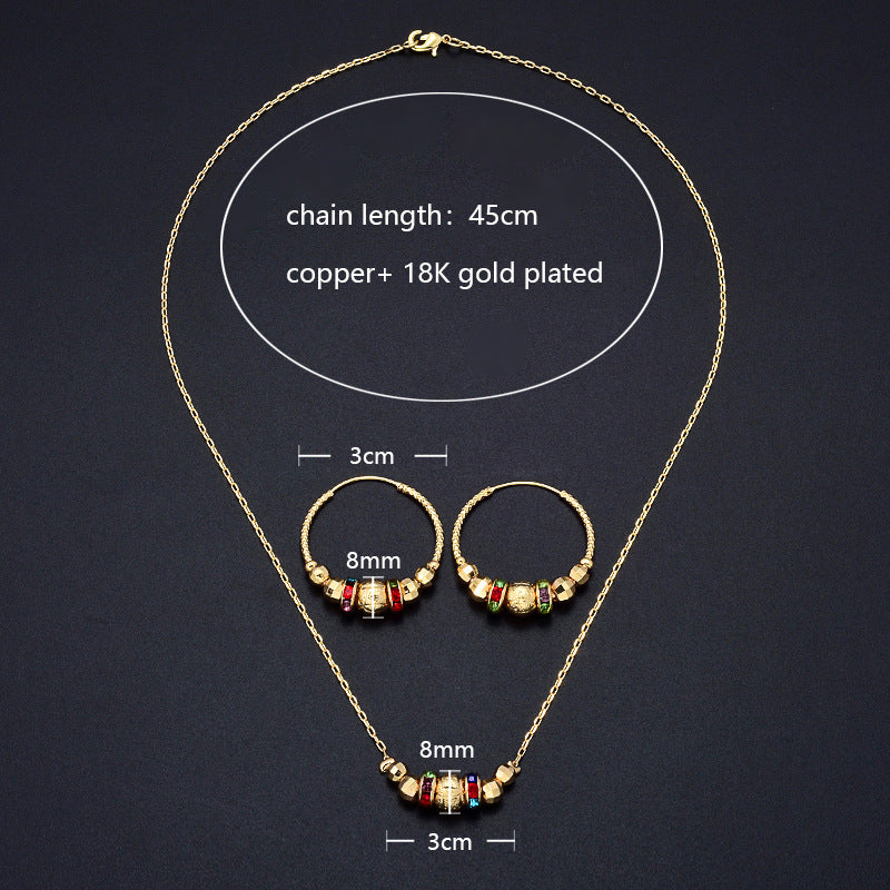 Bunter Perlen-Schmuck, lichtechtes Halsketten-Ohrring-Zweiteiler-Set