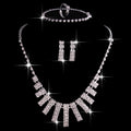Juego de collar de 4 piezas con diamantes de imitación, pendientes, anillo y pulsera, joyería de moda para mujer