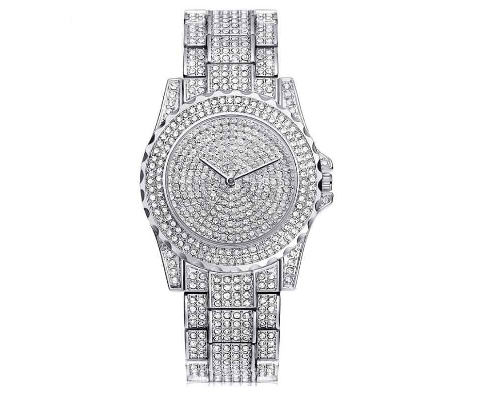 Reloj de cuarzo de oro con cristales y diamantes para mujer, informal y con estilo