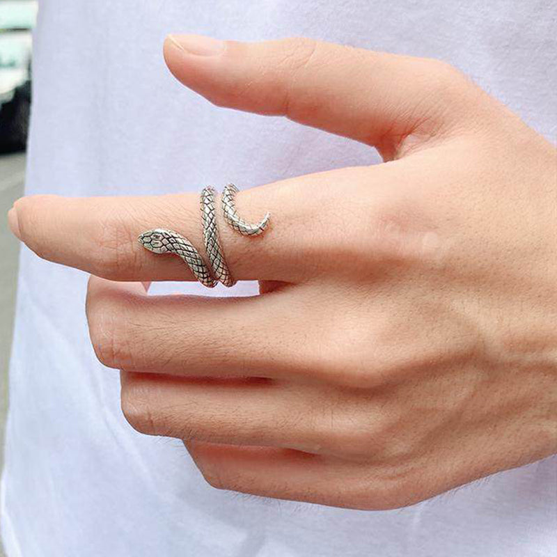 Anillo punk estilo retro espíritu de serpiente, apertura estereoscópica ajustable, joyería
