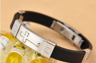 Pulsera de Acero Titanio y Silicona Cruz