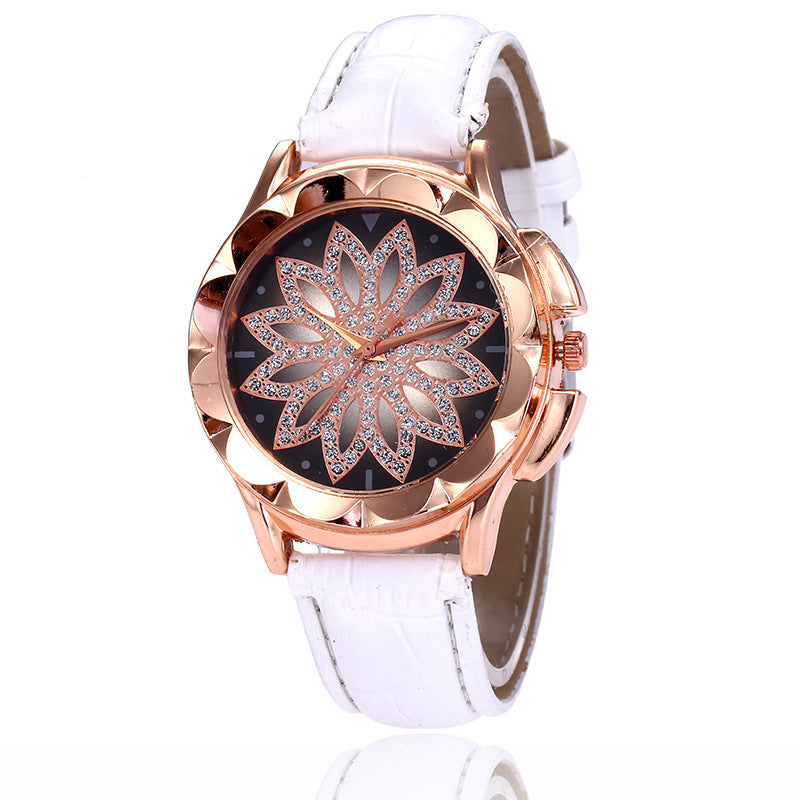 Reloj de pulsera con diamantes de imitación en forma de cruz para mujer, modelos explosivos de comercio exterior, esfera grande en oro rosa, reloj de cuarzo de la suerte