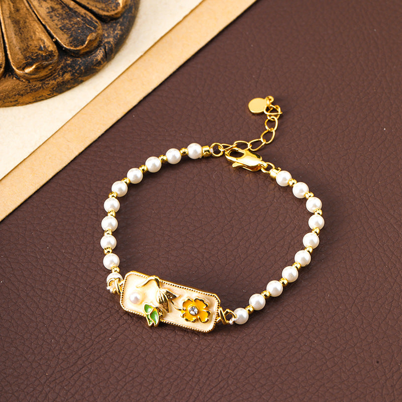 Schlichtes Temperament Öltröpfchenglasur Blumen Schmetterling Perlenarmband