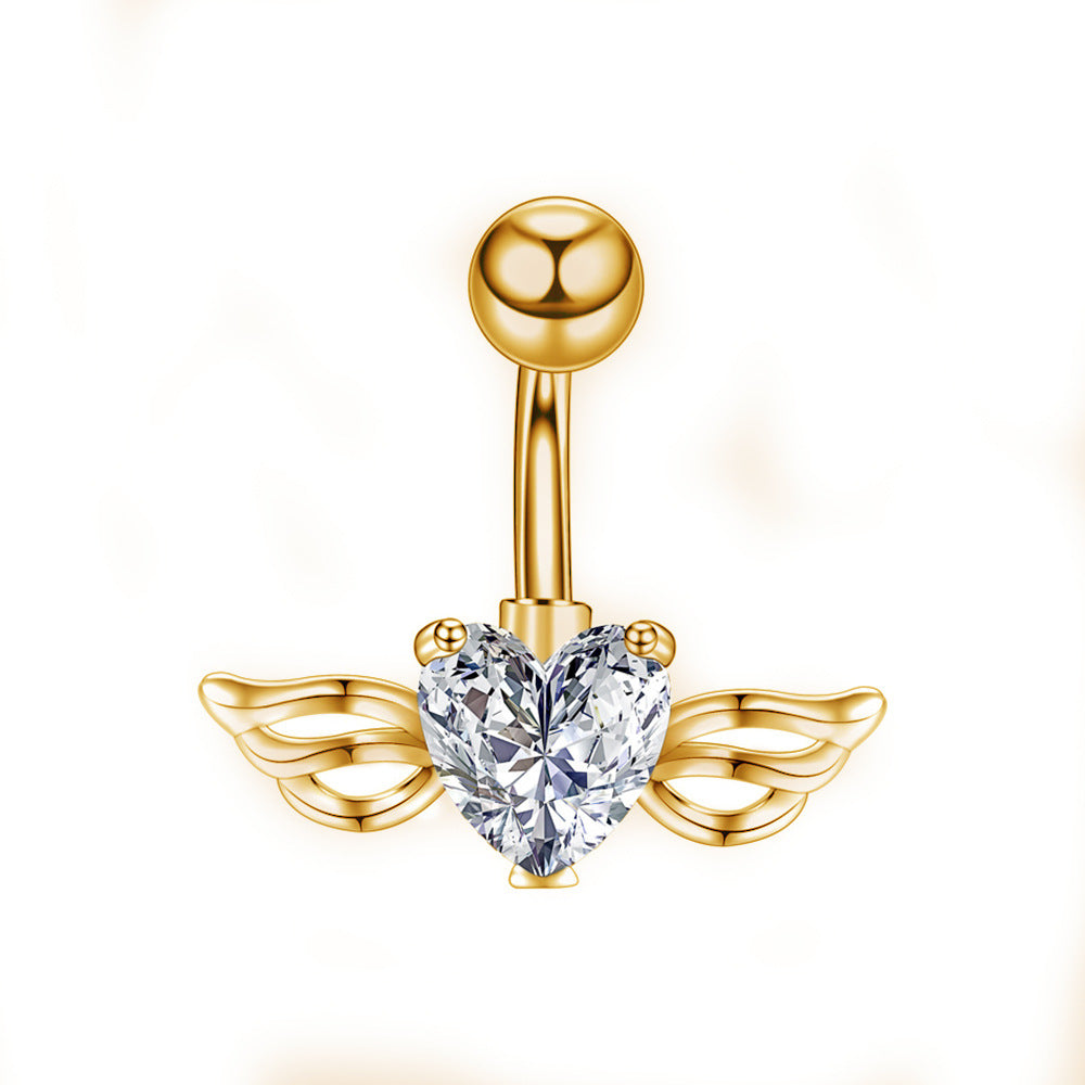 Anillo de vientre de cristal de circón de corazón para el ombligo, perforación de ombligo de acero inoxidable 316L, joyería corporal, piercing para ombligo