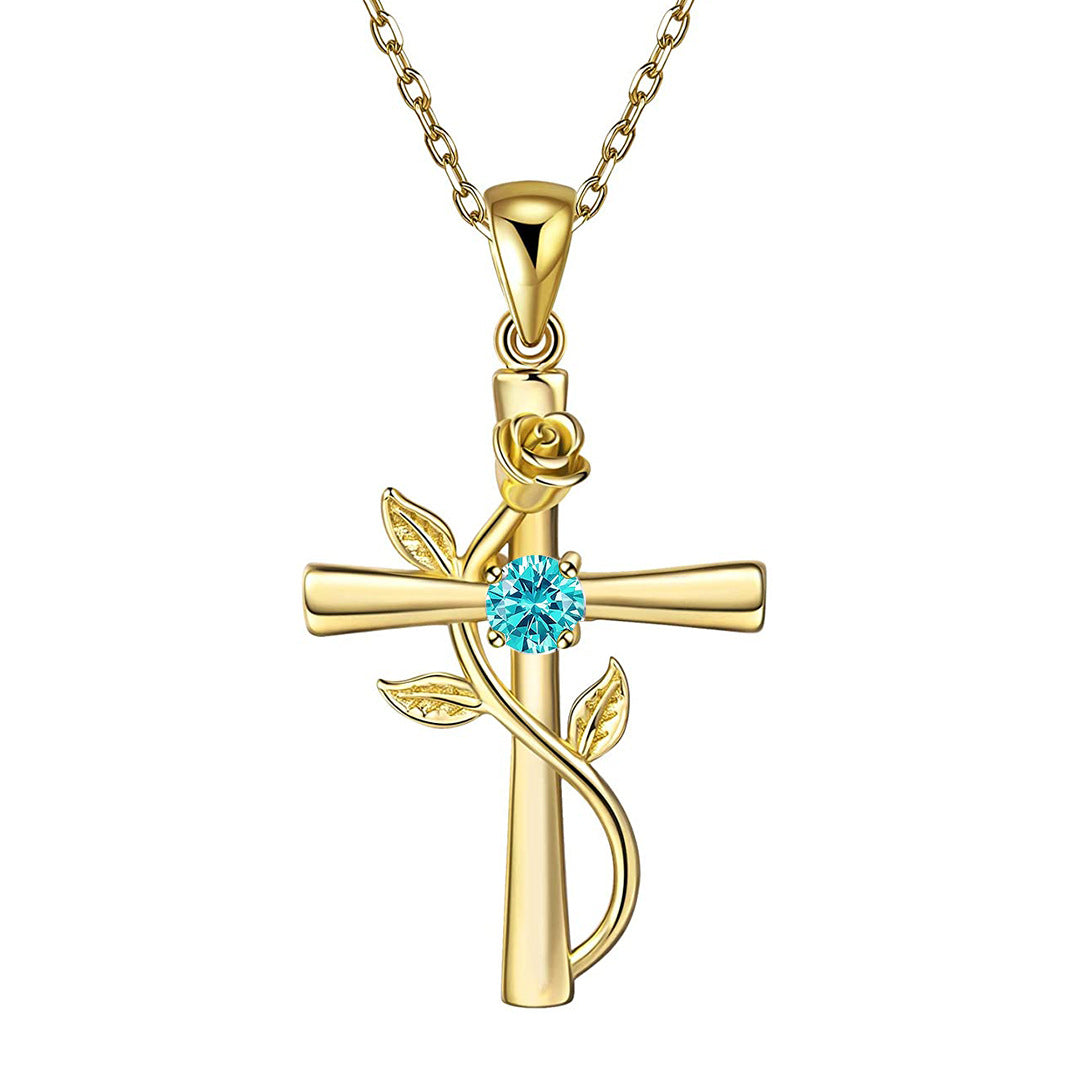 Rosenkreuz-Halskette mit Strass, modische Persönlichkeit, 12 Monats-Geburtsstein-Anhänger-Halskette für Valentinstag, Geburtstagsgeschenk