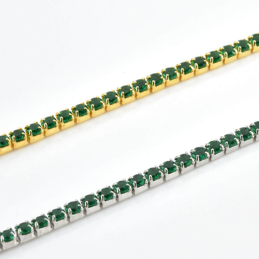 Pulsera de Plata de Ley 925 con Diamantes e Incrustaciones de Piedra Verde