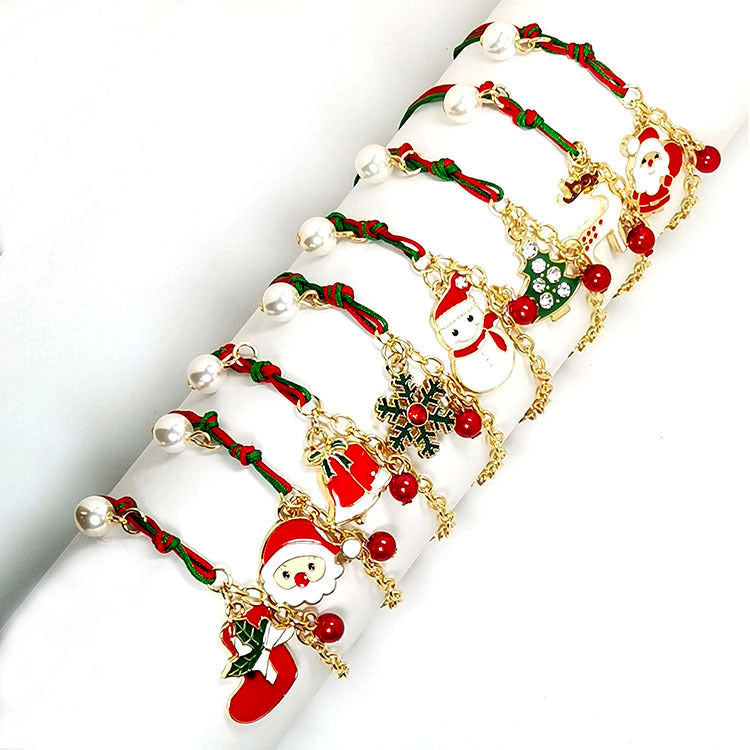 Nueva pulsera de Papá Noel muñeco de nieve de Navidad con árbol de copos de nieve, pulsera con dije de regalo de Navidad, cadena con colgante para mujer, regalo de moda de Año Nuevo