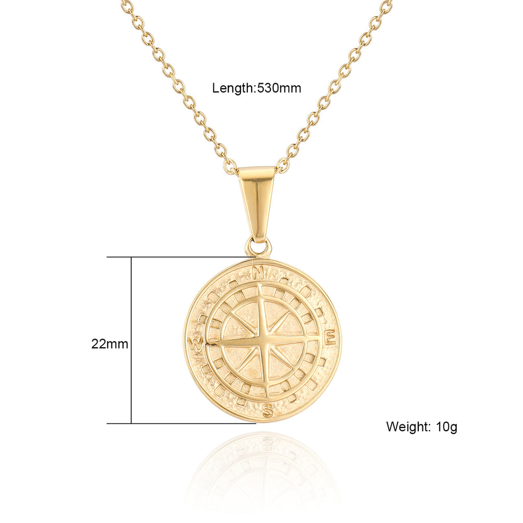 Stainless Steel Compass Compass Hip Hop Pendant Necklace