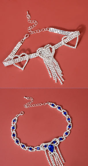 Mode Modestil Quaste Blau Strass Fußkettchen