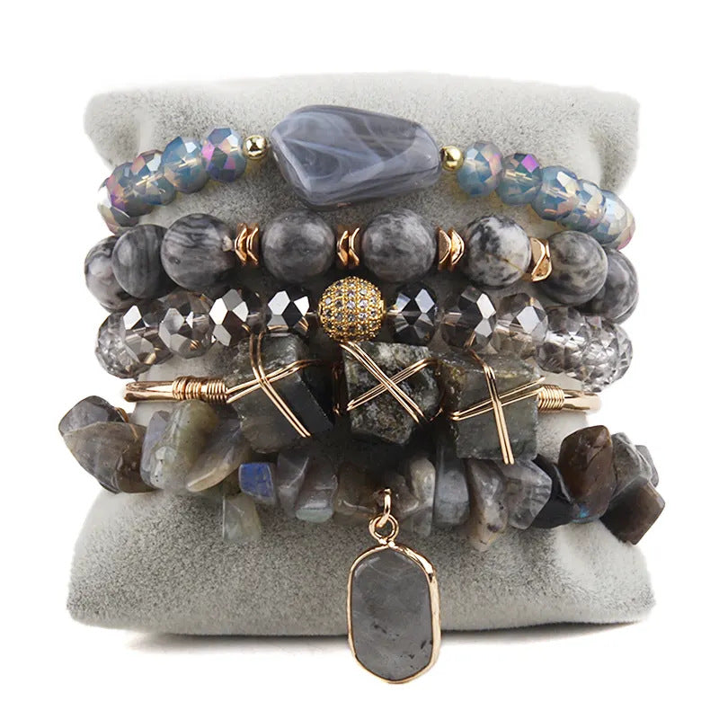 Natural Stone Glass Mixed Gravel Bracelet
