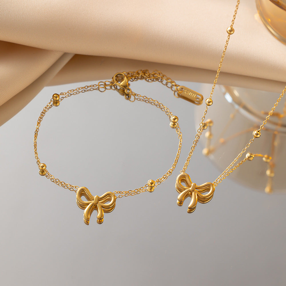 Collar de acero titanio con lazo y cielo estrellado para mujer