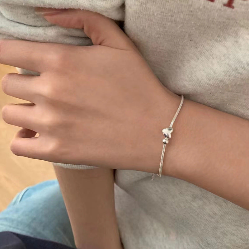 S925 Sterling Silver Centriole Snake Bone Bracelet Women's Simple Sweet Sliver Beads