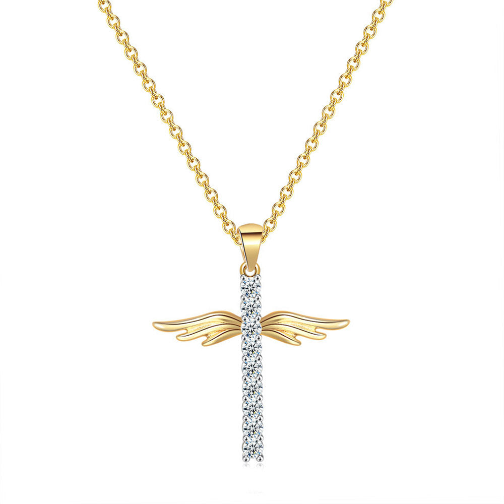 Collar con cruz y alas de ángel