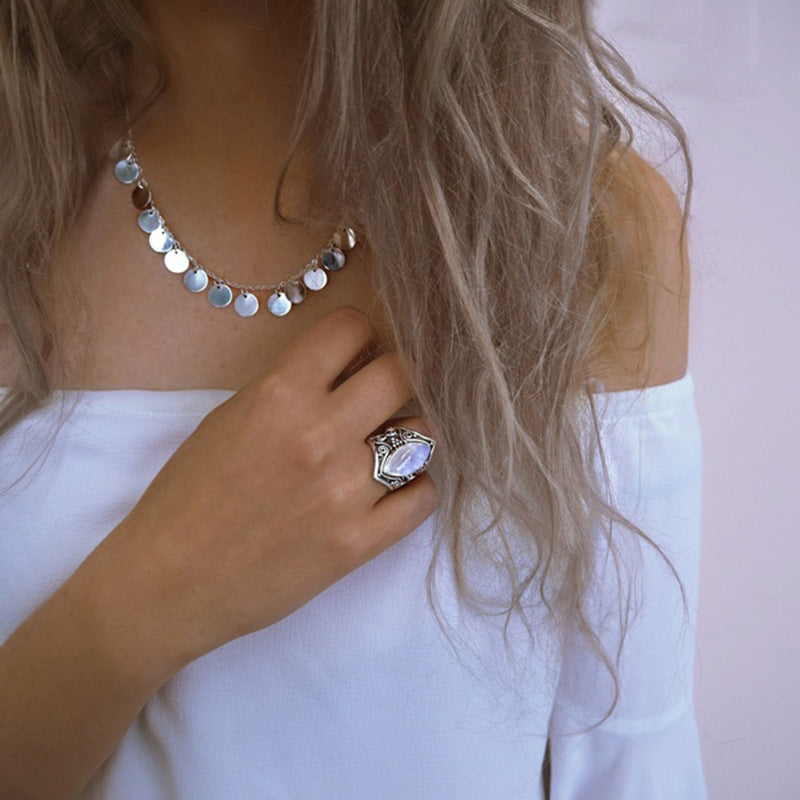 Antiker Silber-Vintage-Mondsteinring mit Armband