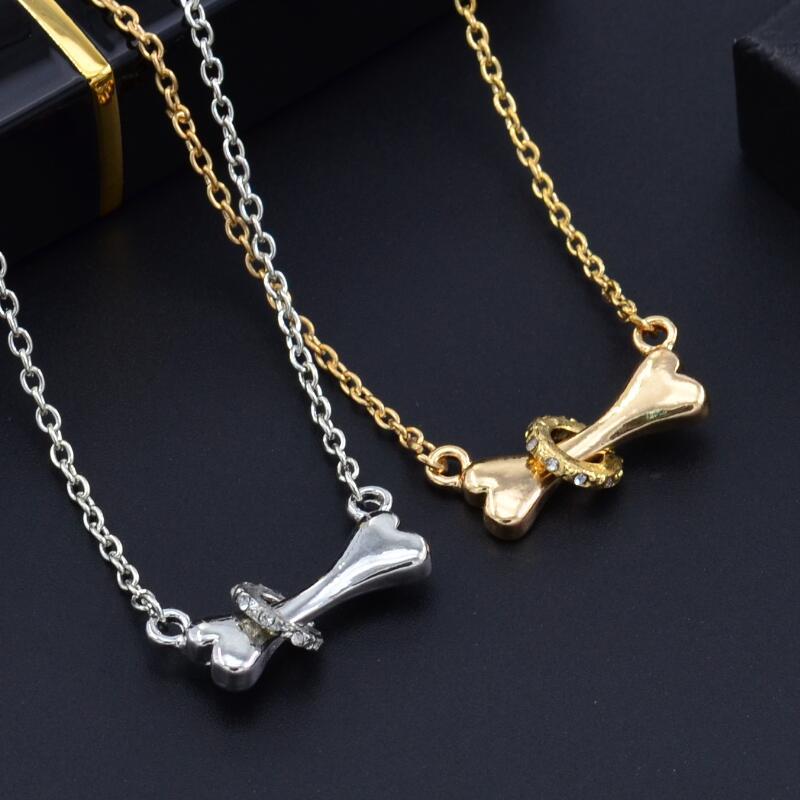 Schmuck Einfache Hundeknochen-Halskette mit Diamanten