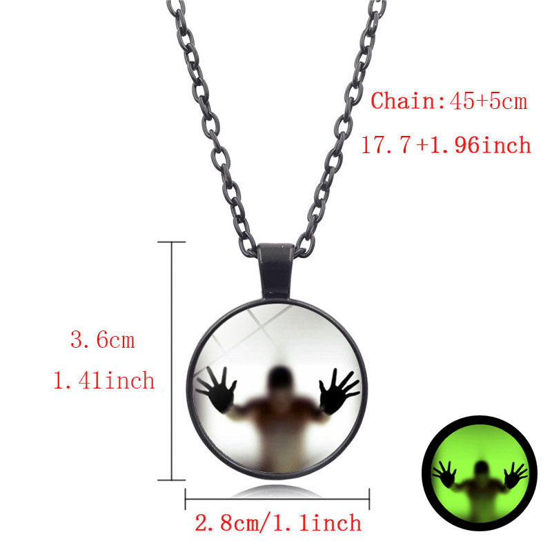Runde leuchtende Halskette Halloween Persönlichkeit Schlüsselbein Anhänger Vintage Pullover Kette Modeschmuck Accessoires