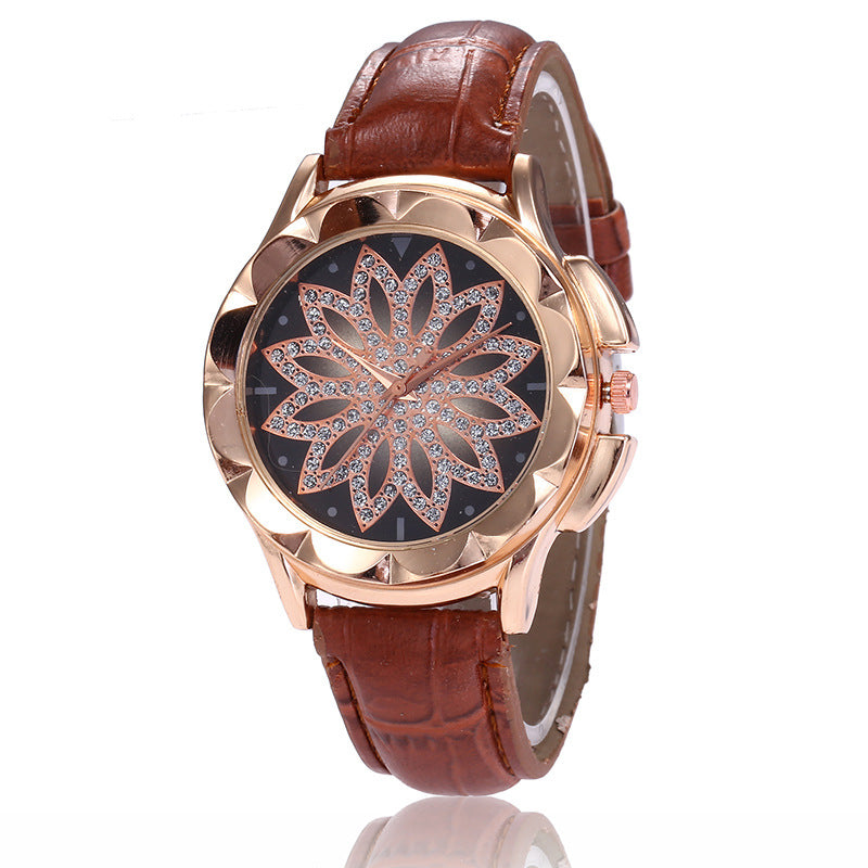 Reloj de pulsera con diamantes de imitación en forma de cruz para mujer, modelos explosivos de comercio exterior, esfera grande en oro rosa, reloj de cuarzo de la suerte