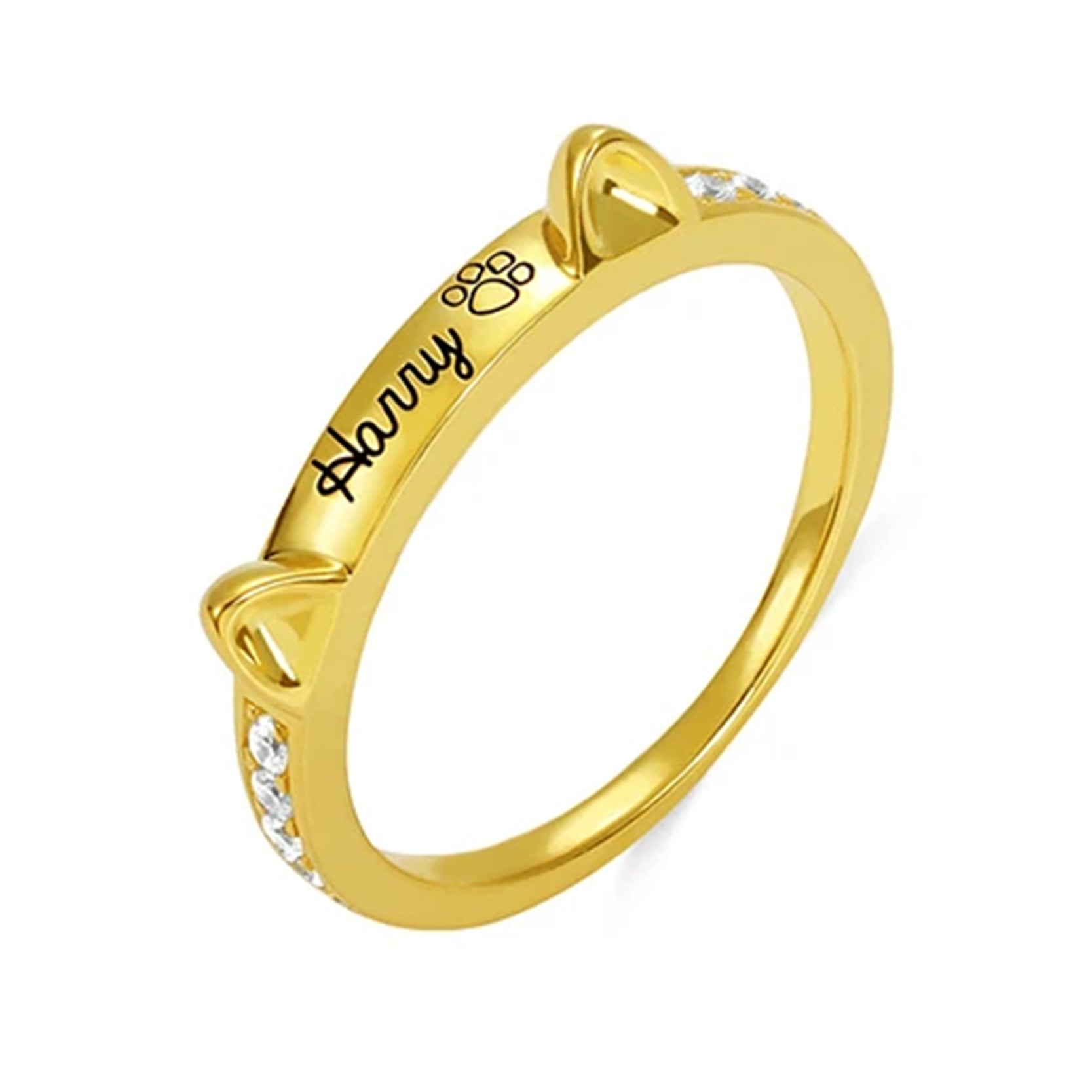 Personalisierter Haustier Katzenohren Namensring Modeschmuck