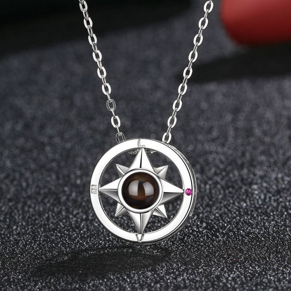 100 Languages Compass Projection Necklace Jewelry Customized Photos