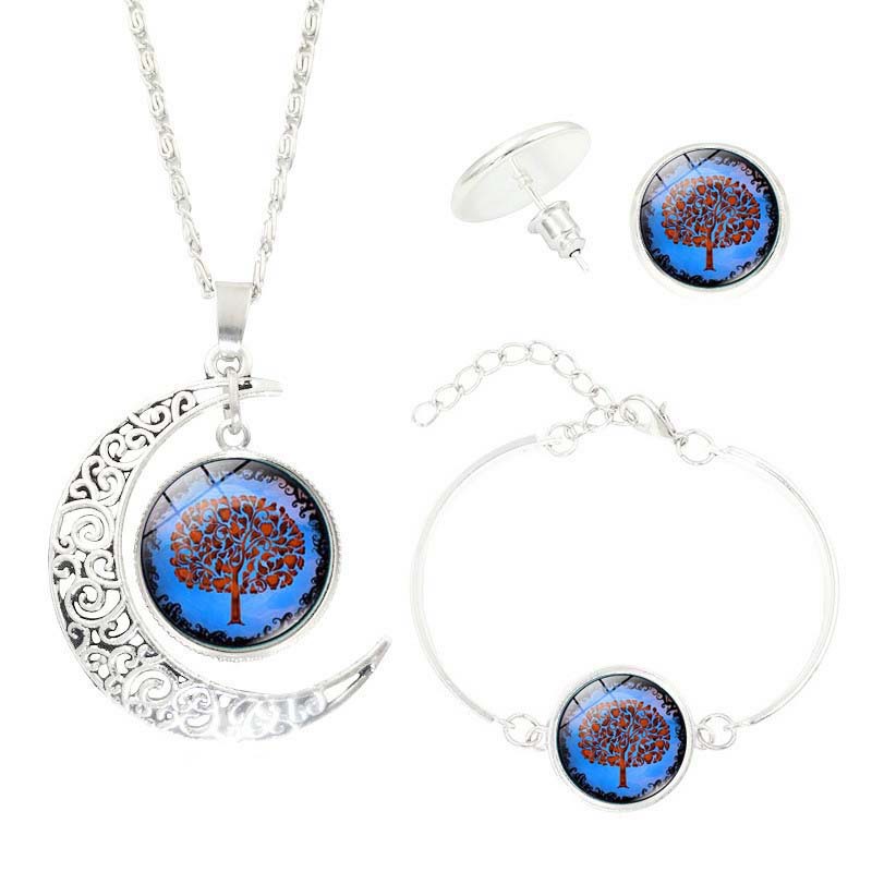 Baum des Lebens Zeit-Edelstein Ohrringe Schmuck Halsketten-Set