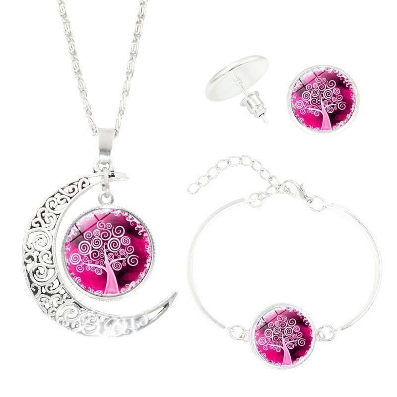 Baum des Lebens Zeit-Edelstein Ohrringe Schmuck Halsketten-Set
