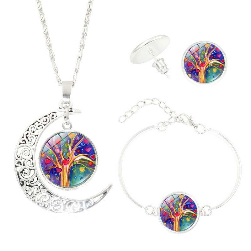 Baum des Lebens Zeit-Edelstein Ohrringe Schmuck Halsketten-Set