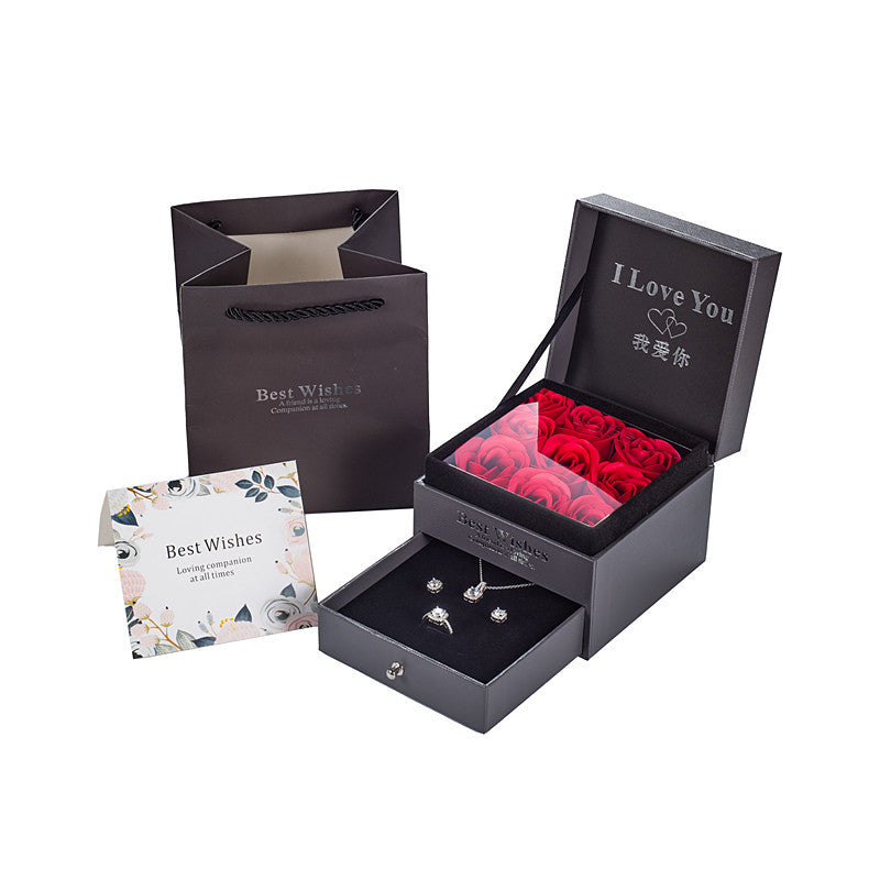 Sechs-Krallen-Moissanit-Ring-Ohrstecker-Halskette Damen-Schmuckset