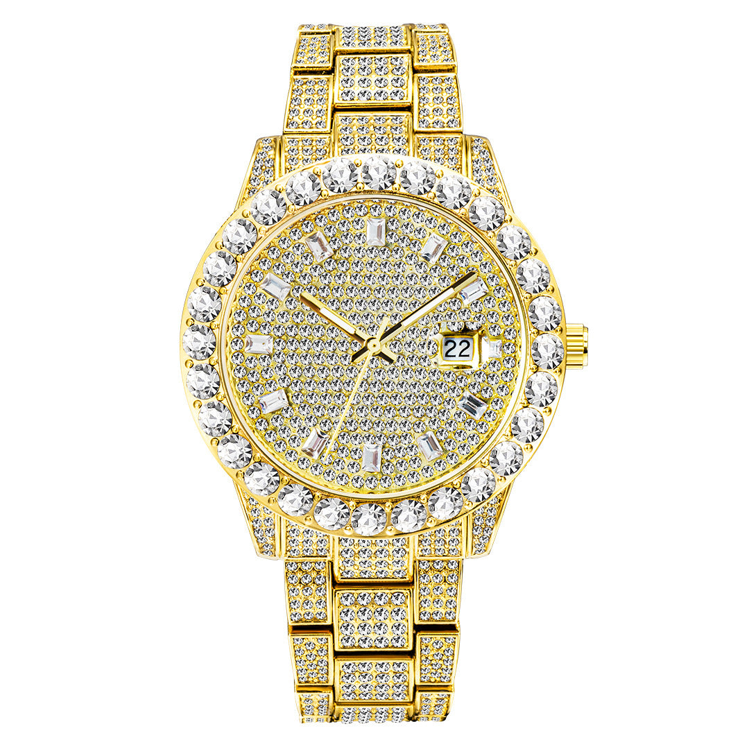 Reloj de esfera grande con diamantes de imitación a la moda
