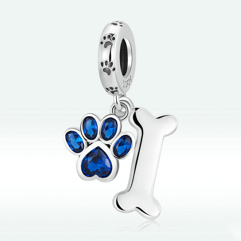Blauer Zirkon Süße Haustier Katze und Hund Pfotenabdruck Anhänger Accessoires