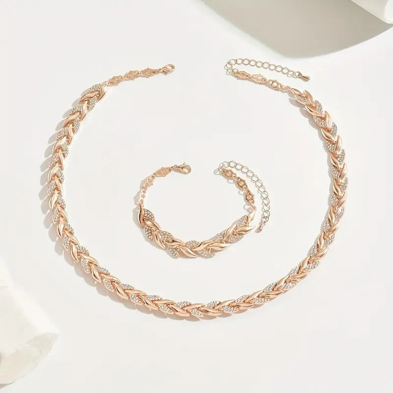 Conjunto de 2 collares de hojas de cristal elegantes con diamantes de imitación para mujer, conjunto de joyas de lujo a la moda
