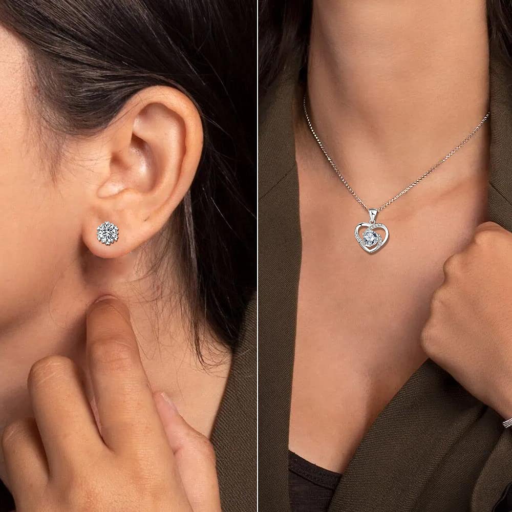 Herzförmiges Halsketten-Ohrring-Kombinations-Set aus Sterlingsilber