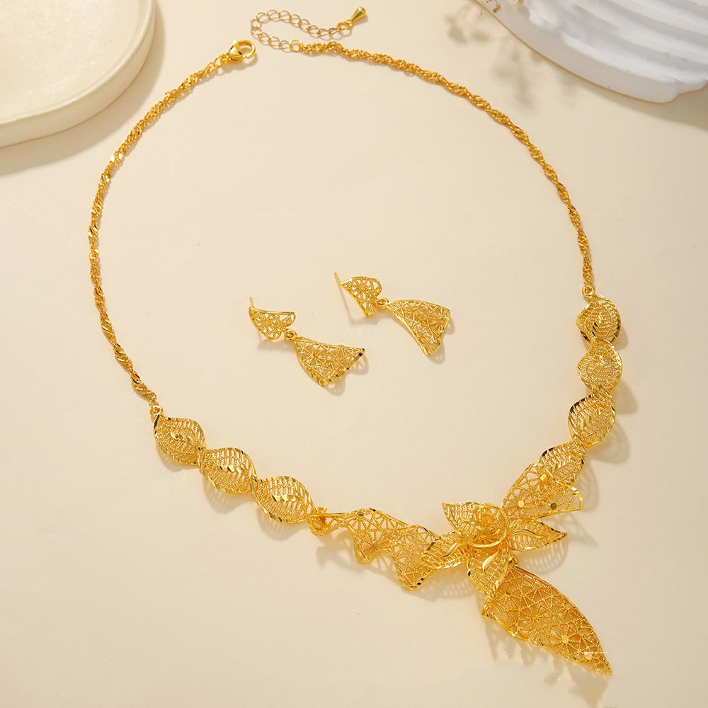 Braut Halskette Ohrringe Hohl Geschnitzter Schmuck