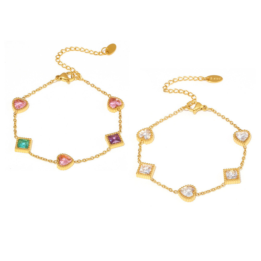 Gold Love Square Zircon Bracelet Light Luxury