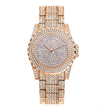 Reloj de cuarzo de oro con cristales y diamantes para mujer, informal y con estilo