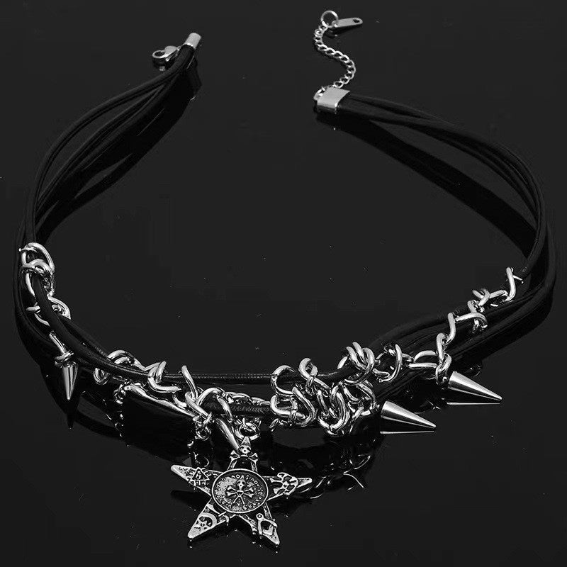 Y2k Nieten Totenkopf Sterne Anhänger Halsketten Hot Girls Gothic Punk Nischen Design Sweet Cool Trendy Modeschmuck Accessoires