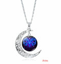 12 constellation time gemstone half moon pendant necklace twelve zodiac European and American jewelry