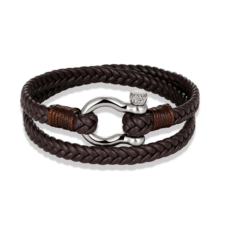 Marine Ankerkette Echtleder Vachette-Verschluss geflochtenes Lederarmband