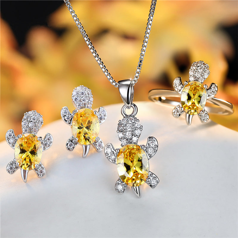 Mode Oval Zirkon Anhänger Schildkrötenform Halsketten mit Regenbogenstein Mehrfarbige Tierhalskette Schmuck für Damen und Kinder