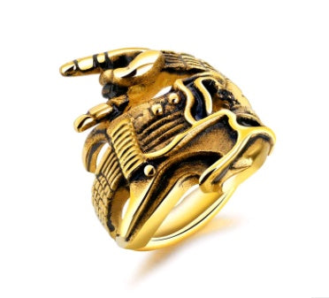 Titanstahl Herrenring Mode Rock Hip Hop Totenkopf Gitarre Siegesgeste Instrument Einzelring