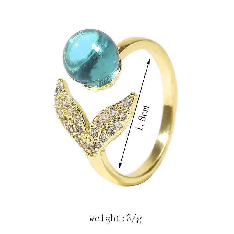 Kreativer Modeschmuck Einfacher Ozeanperlen-Meerjungfrauenschwanz-Ring