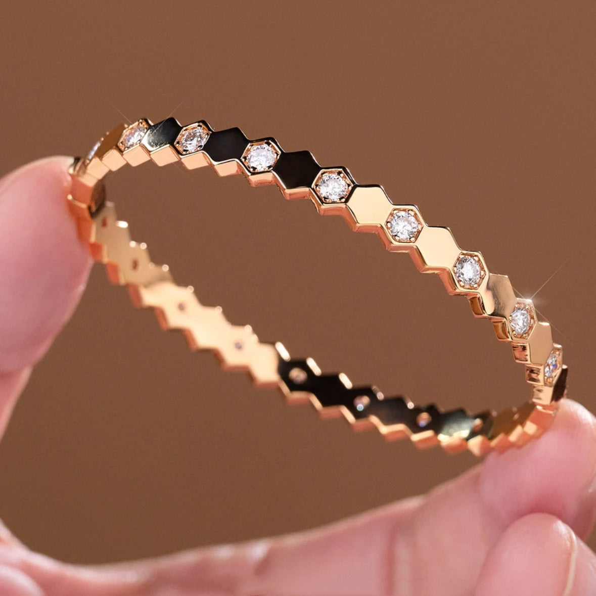 Hochwertiges 925er Silber Moissanit Wabenmuster Silberarmband